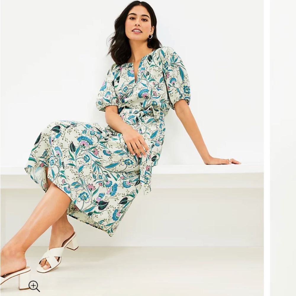 Loft puff sleeve v neck floral midi. Wornnonce